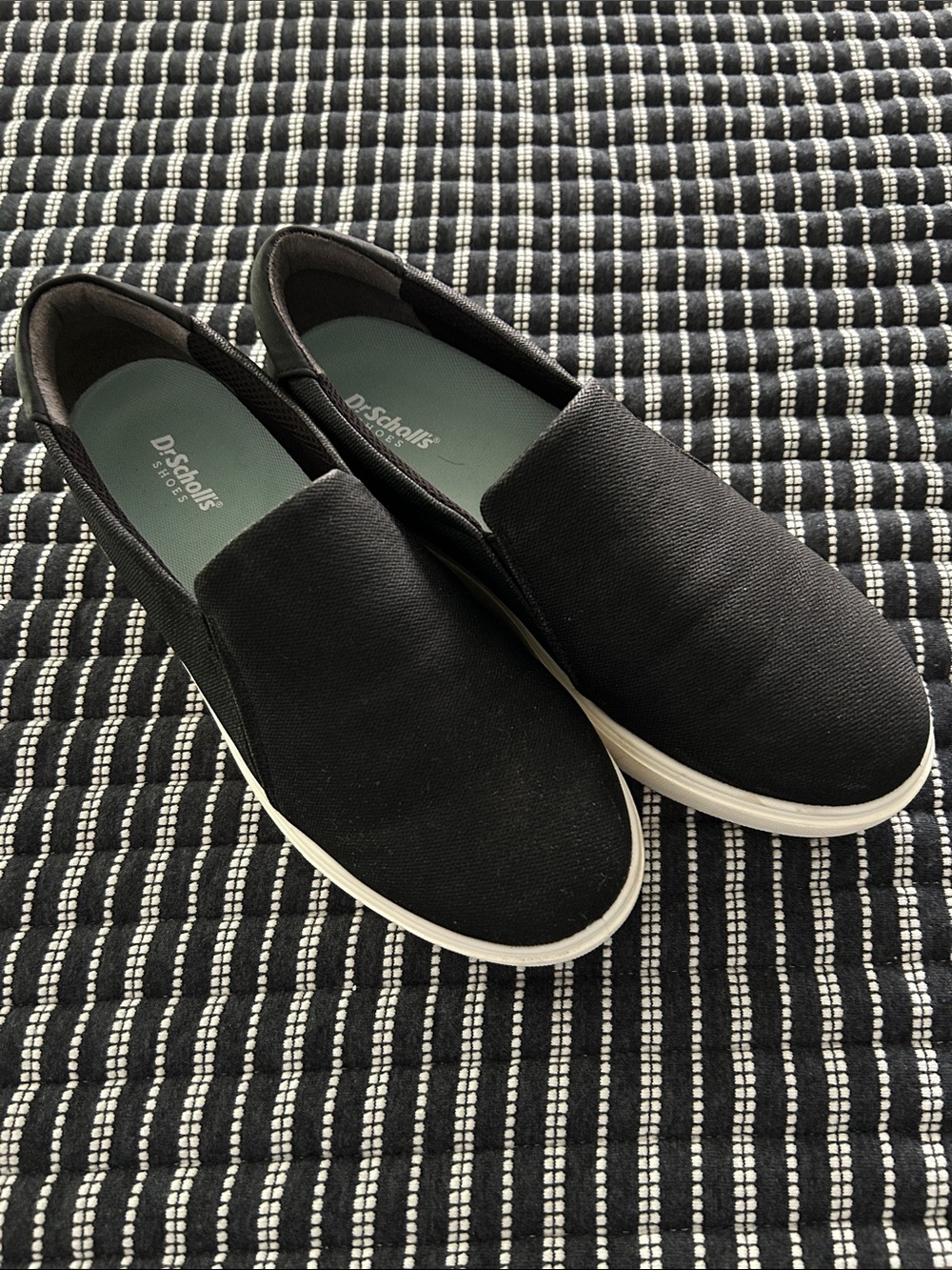 Dr. Scholl's Black Slip-On Canvas Loafers with White Sole